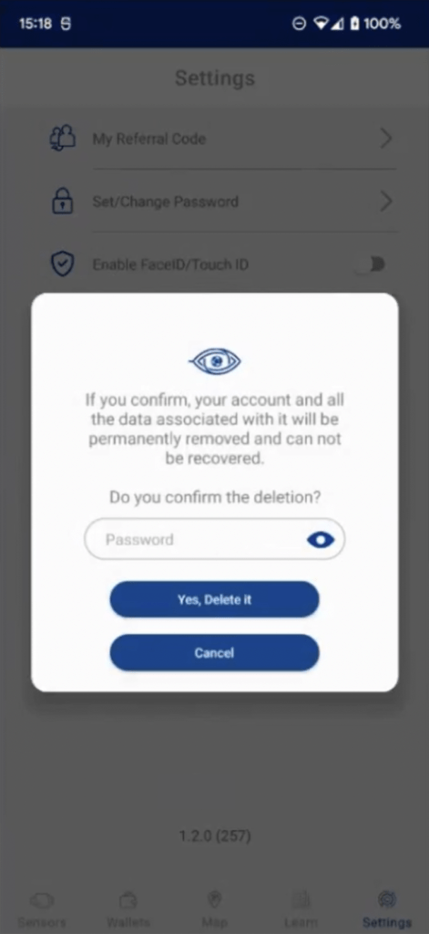 Delete account - App 1.2 update 
